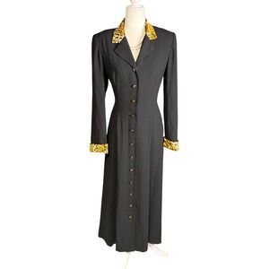 Y2K Leopard Trim Button-Down Fitted Dress – M